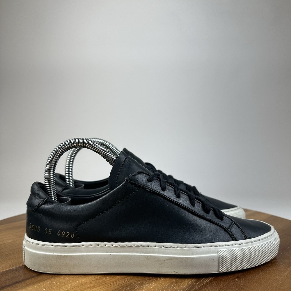 Womens Woman Common Projects Tournament Black Leather Low Sneakers Shoes Size 35